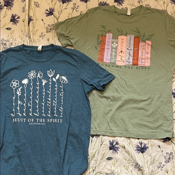 Tops - Women's Short Sleeve Tees - Green and Blue Floral Designs
